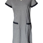 Talbots  Dress Womens Size 6 Blue White Houndstooth V Neck Professional Midi Photo 0