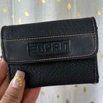 Esprit Vintage Black Faux Textured Leather Mini Zipper ID Pocket Wallet Key Ring Photo 1