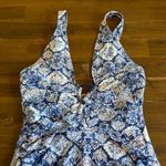 Ralph Lauren Lauren  Agean Blue Tile Cutout Swimsuit Ruching Flattering Tummy 10 Photo 4