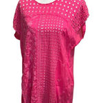 Johnny Was  Pink Embroidered Cutwork Tunic Top Size M‎ Boho Floral Eyelet Resort Photo 0