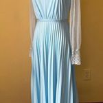 Vintage 70s Blue Lace Long Sleeve Nightgown Hostess Dress Victorian Small Photo 10
