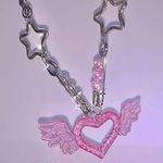 Boutique Y2K Aesthetic Acrylic Pink Angel Heart Silver Necklace Photo 0