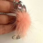 silver tone owl pendant necklace with pink fur Photo 7