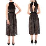 BCBGeneration NWT  Mock Neck Bow Back Midi Dress Size 10 Metallic Striped Cut Out Photo 14