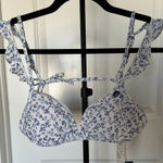 Hollister Floral White and Blue Ruffle Bikini Top Photo 0