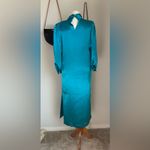 Handmade Teal Silk High Neck Maxi Shift Dress Blue Size M Photo 6