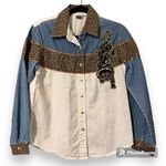 Zana Di  women’s long sleeve button front cheetah leopard gold tacky animal print Photo 8