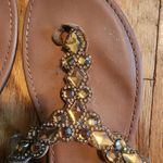 West Loop  Womens Sandals Size 7/8 Brown‎ Leather Slip On Flat Thong Rhinestone Photo 3