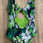 Aerie  Green Blue Tropical Floral Knot Front Cutout One Piece Swimsuit Medium Photo 0