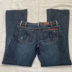 Level 99 flared leg darker denim jeans with rhinestone belt loops. Size 28 Photo 10