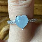Genuine Aquamarine Sterling Silver Heart Ring Size 6 Photo 0