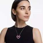 Swavorski Swarovski sublima Pink Crystal Rhodium-plated Necklace big heart swan pendant Photo 1