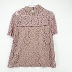 WAYF  Women's Blush Pink Greyson Lace Overlay Keyhole High Neck Blouse Size M Photo 6