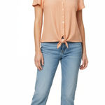 Loft Shirt Womens Medium Orange Button Up Long Sleeve Tie-Hem Textured Photo 0