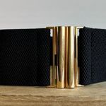 Black Thick Wide Stretchy Golden Slide Buckle Belt Size Small Photo 7