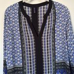 NYDJ Blue Black White Boho Mixed Print V-Neck Blouse Top Size Small Photo 5