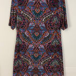 Nicole Miller Studio Women's Dress Size 12 Multicolor Paisley Print Short Sleeve Blue Photo 0