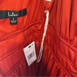 Lulus NWT Red Mini Dress Metallic Deep VNeck Low Cut Ribbed Photo 5