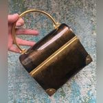 Vintage Lisette New York tortoise lacquer box handle top purse Brown Photo 2
