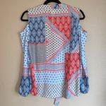 Chico's CHICO’S Size 0 Cold Shoulder Tie Neck Blouse Red Blue Cream Patchwork Bandana Photo 9