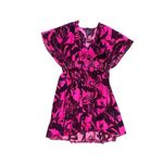 Torrid  Plus Size 1 Hot Pink Tropical Mesh Smocked Waist Swimsuit Swim Cover Up Photo 1