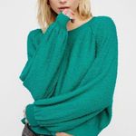 Free People Teal Boucle Cotton Blend Found My Friend Pullover Sweatshirt Photo 1