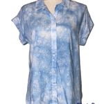 Thread & Supply small women’s blue white tie dye button down short sleeve shirt Photo 11