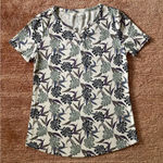 Chico's Floral Print Cotton Short Sleeve V Neck Top Size 0/S Beige Green Purple Photo 0