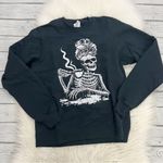 Skeleton Drinking Coffee Halloween Sweatshirt Black Photo 1