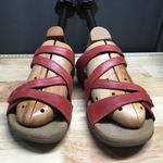 Taos Slide Sandals Women's 9 Red Leather Hook & Loop Strappy Open Toe Comfort Photo 0