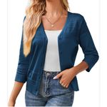 Grace Karin  Cardigan Womens Size 2XL Blue V Neck 3/4 Sleeve Button Down Photo 1