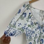 Saylor  Gracey Folk Floral Print Mini Dress Linen Puff Sleeve White Blue Photo 7