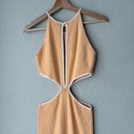 San Sloane Dress Adrian Ribbed Peach Cut Out Plunge Bodycon Midi Dress Medium Photo 7