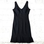 90s Vintage Black Pinstripe V Neck Ruffle Hem Bodycon Dress USA Made Size Medium Photo 7