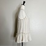 Japna  Cream Tan Silver Metallic Striped Ruffle Hem Tank Top, Sz Small Photo 4