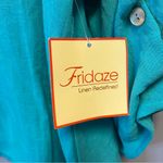 Fridaze Blouse Teal Ripple Tide Linen Pullover Henley 3/4 Ripple Slvs Sz XL NWT Blue Photo 2