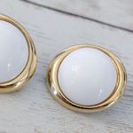 Vintage Clip On Earrings Large White with Gold Tone Photo 6