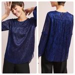 Anthropologie Moulinette Soeurs Ruffled Metallic Top Navy Photo 1