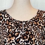 Talbots  Brown And Black Round Neck Animal Print Short Ruched Sleeve Blouse XS‎ Photo 3