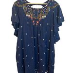Anthropologie Crewneck Embroidered Tunic Dress Size XL Petite Short Navy Blue Photo 3
