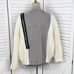 Porter Collective Denim Knit Bomber Sweater Jacket Taupe Cream Small Gray Photo 3