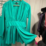 Vintage 70s Henry Singer flowy green polyester slinky pantsuit 2 piece set USA Photo 7