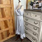Show Me Your Mumu Boho Silver Satin Wedding Guest Samantha Wrap Ruffle Dress Photo 4