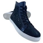 Lady Couture Flat Laser Cut High Top Bling Rhinestone Sneaker Navy Women's Size Blue Size 9 Photo 0