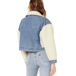 Levi's Cropped Sherpa Sleeve Trucker Jacket Snap Front Loose Fit Denim Medium Photo 2