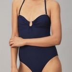 Tory Burch Solid Bandeau Navy Blue U Ring One Piece Swimsuit Size L New Photo 0