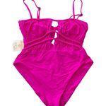 Becca Santorini Sarai One Piece Swimsuit Plunge Neck Pink Flame Size Large NEW Photo 3