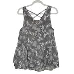 Entro  Floral Sleeveless Tiered Peplum Tank Top Gray Small Layered Criss-Cross Photo 12
