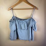 Free People Free‎ People Off the Shoulder Denim Chambray Spaghetti Strap Size Large Boho Photo 7