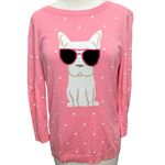 Talbots  Sweater Womens M Pink Embroidered Novelty Dog Frenchie Preppy Feminine Photo 1